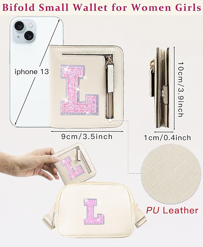 COSHAYSOO Small Wallet RFID Mini Bifold Travel Purse with Initial Letter Slim Thin Compact Pocket Minimalist Wallet Birthday Christmas Valentines Easter Gifts for Girls Friend Women Cream L
