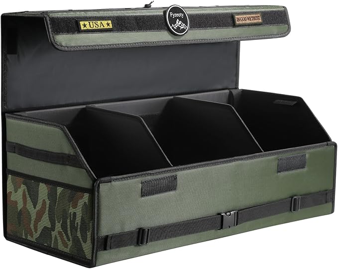 Fyzeoty Car Organizers and Storage - Trunk Organizer for Suv Car,Car Trunk Oxford Fabric Storage Box,Extra Large,Customizable Tactical Lid,Collapsible and Adjustable Tactical-Green