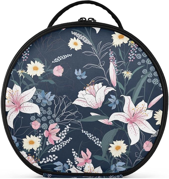 senya Round Cosmetic Pouch Travel Makeup Train Case Vintage Flower Ornament Makeup Organizer Bag with Adjustable Dividers Portable for Cosmetics Makeup Brushes Toiletry Jewelry Accessories