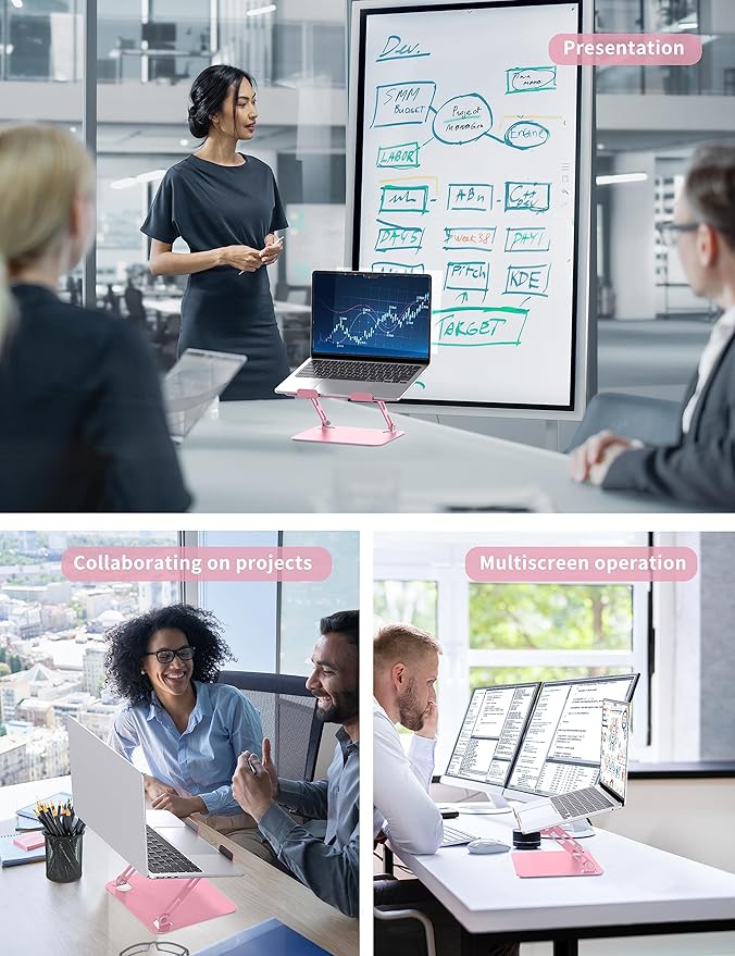SOUNDANCE Laptop Stand for Desk, Portable Adjustable Laptop Riser, Ergonomic Design Computer Holder, Metal Laptop Mount Elevator Compatible with 10 to 15.6 Inches PC Computer, Pink