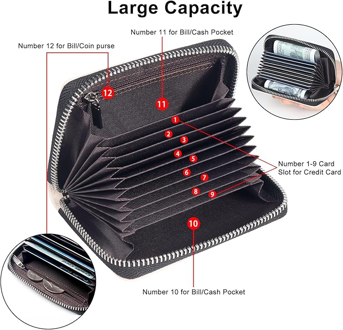 EcoVision Credit Card Holder RFID Card Case Wallet, Small Accordion Zipper Card Case Holder, Card Organizer Case for Women Men