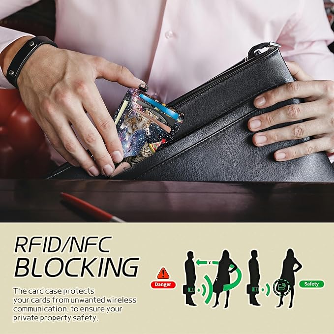Small Travel Wallets, Cats Galaxy Nebula Slim Minimalist Front Pocket Wallet with Wristlet, RFID Blocking PU Leather Credit Card Holder with ID Window Change Purse for Men Women