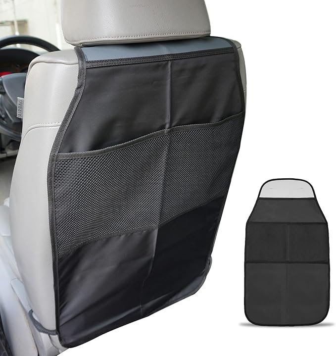 deemars Car Back Seat Protector for Kids, Car Backseat Organizer, Waterproof Seat Back Protector with Storage Pockets, Premium Oxford Fabric Kick Mats Protect from Dirt, Mud Universal for Most Cars