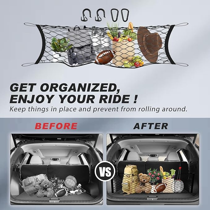 Cargo Net for Jeep Grand Cherokee 2011-2021, Karltys Trunk Net for Grand Cherokee Accessories Envelope Style Netting with Metal Hooks, Highly Elastic Trunk Cargo Organizer and Storage for Cherokee