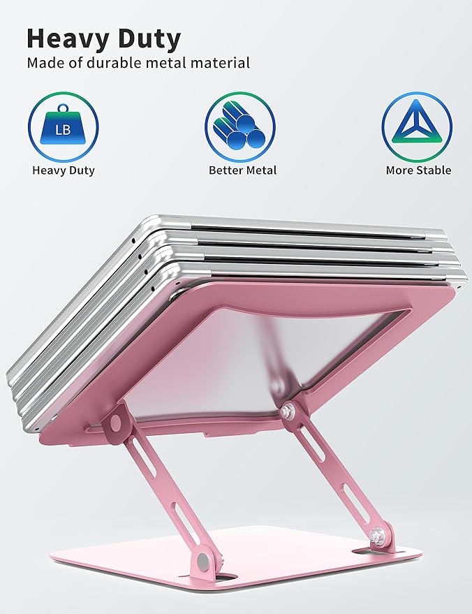 SOUNDANCE Laptop Stand for Desk, Portable Adjustable Laptop Riser, Ergonomic Design Computer Holder, Metal Laptop Mount Elevator Compatible with 10 to 15.6 Inches PC Computer, Pink