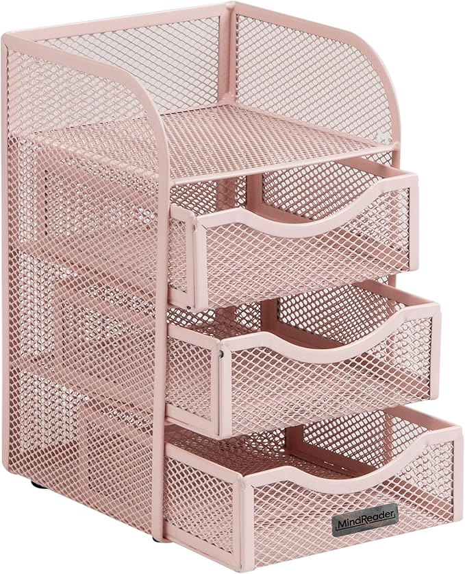 Mind Reader Desktop Accessory Storage, Paper Binder Clip Basket, Workspace, Office, Metal Mesh, 4.75"L x 5"W x 8"H, Pink