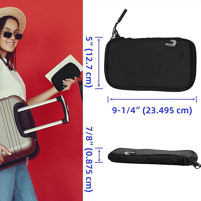 Travel Wallet Lightweight Zipped Document Organizer Bag Family Passport Holder with Detachable Wrist Strap for Women and Men