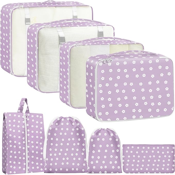 Packing Cubes for Travel - 8 Set Luggage Organizer Bags for Family, Mesh Breathable Packing Cubes for Suitcases Durable Travel Essentials Bags Set