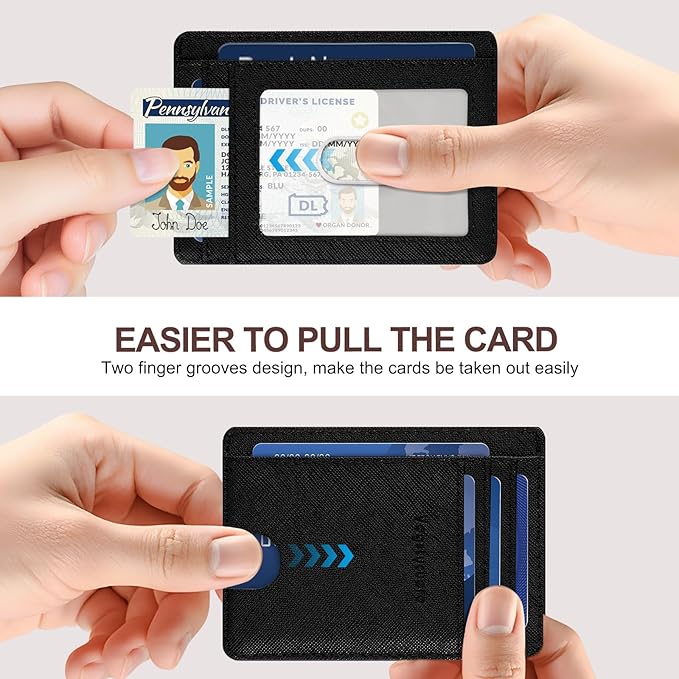 Front pocket thin wallet for Men Women RFID Blocking Credit Card Holder Card Cases Slim Minimalist wallet with Gift Box (1, Cross Black)