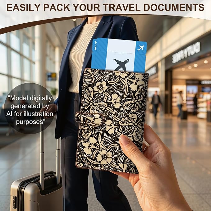 Genuine Leather Passport Holder Travel Bifold Wallet For Men And Women Slim RFID Blocking Butterfly pattern