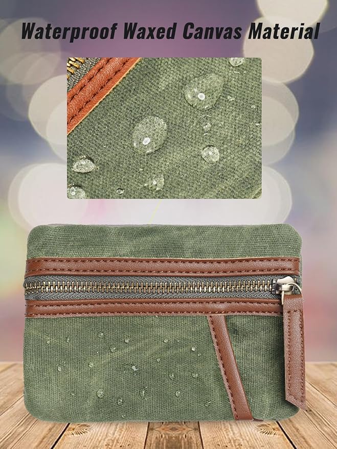 Sayram SP6 EDC Pouch, Waxed Canvas Compact Pocket Organizer, EDC Pocket Pouch for Men, Zippered Pocket Pouch, Mini EDC Organizer for Everyday Carry, Multitool Organizer Pouch (Oil Wax Green)