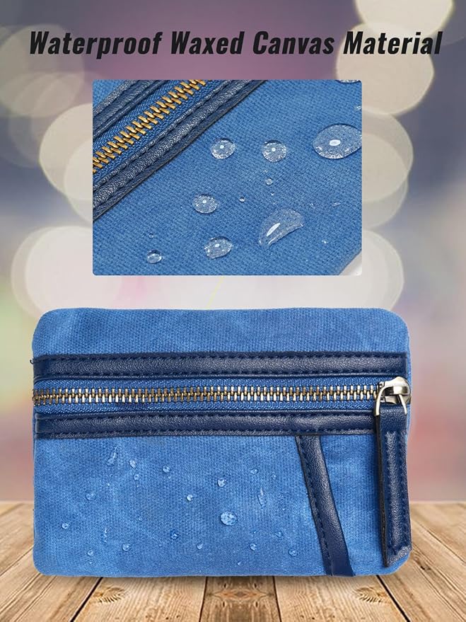 Sayram SP6 EDC Pouch, Waxed Canvas Compact Pocket Organizer, EDC Pocket Pouch for Men, Zippered Pocket Pouch, Mini EDC Organizer for Everyday Carry, Multitool Organizer Pouch (Oil Wax Blue)