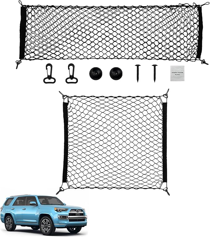 Trunk Cargo Net Fits for 2010-2024 Toyota 4Runner Trunk Organizer Elastic Stretchable String Bag Cargo Storage Pocket Compatible with 4Runner 5-Seat 2nd Row Accessories Floor+Tailgate Net