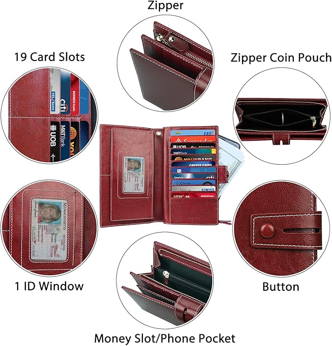 FT FUNTOR Women's Big Fat RFID Blocking Wallet Leather Zip Around Clutch Large Phone Organizer Wristlet