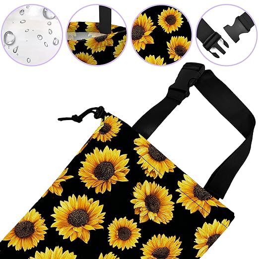 Car Trash Bag Hanging Sunflower Car Trash Can for Back Seat Waterproof Car Trash Bin with Adjustable Straps and Drawstring for Car Accessories Vehicle Travelling Camping