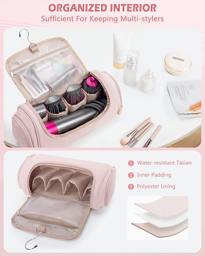 Marscamd Hair Tools Travel Bag Compatible with Dyson Airwrap Styler, Hair Tool Organizer with Hanging Hook for Multi-Stylers, Pink