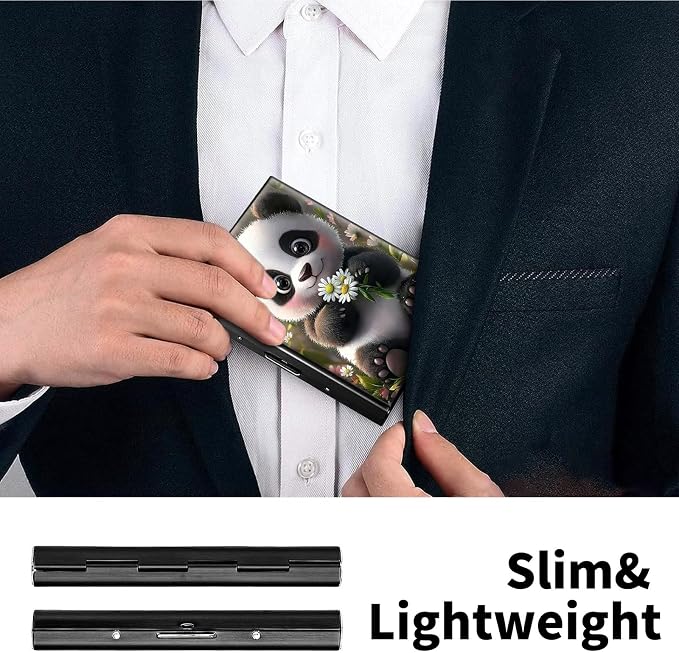 Metal Wallet for Women Men Girls, RFID Blocking Slim Aluminum Credit Card Holder, Mini Travel Wallet with Hard Shell, Lightweight ID & Business Card Case,Cute Panda
