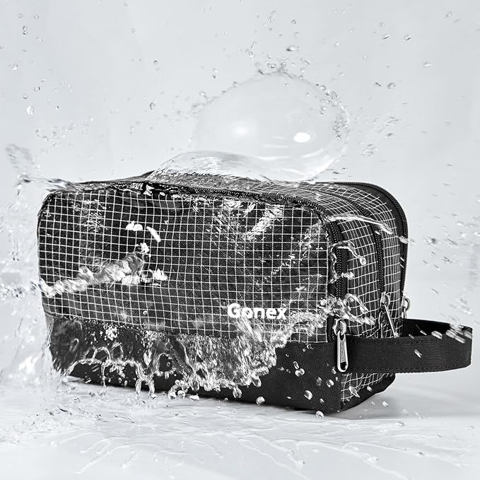 Gonex Travel Toiletry Bag Nylon, Shaving Bag Toiletry Organizer Check Patten (Black)