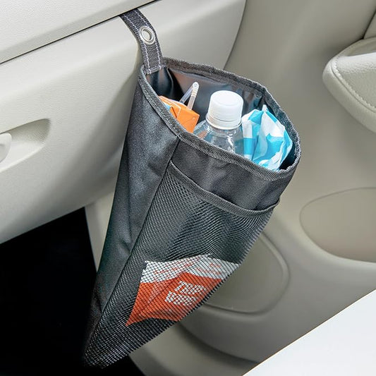 High Road TrimTrash Hanging Car Garbage Bag - Slim and Leakproof Car Trash Bag with Magnetic Closure and Storage Pocket - Attaches to Seat, Glovebox or Console