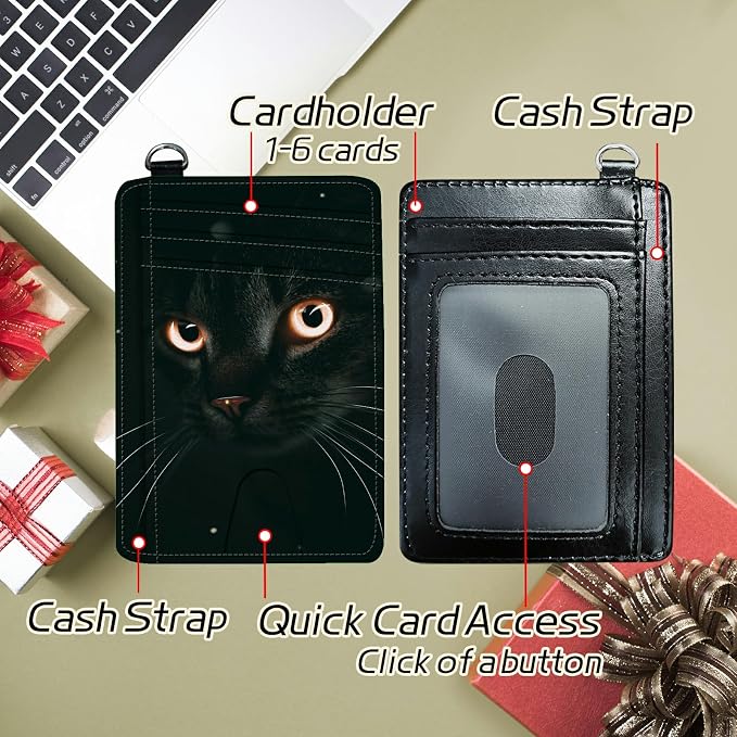 Small Travel Wallets, Black Cat Glitter Slim Minimalist Front Pocket Wallet with Wristlet, RFID Blocking PU Leather Credit Card Holder with ID Window Change Purse for Men Women