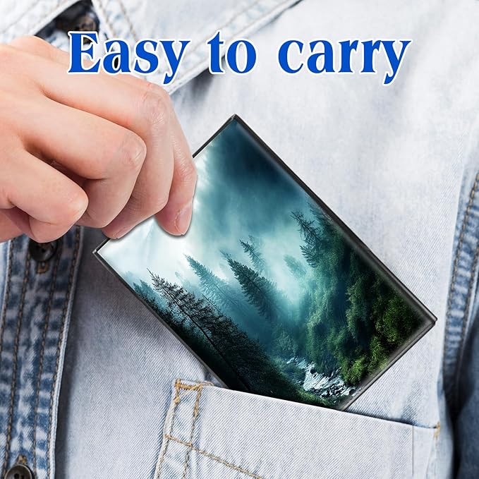 RFID Blocking Credit Card Holder - Slim Metal Wallet for Women & Men,Forest In Rain Design Stainless Steel Business Card Case,Compact Pocket Organizer for Travel & Daily Use
