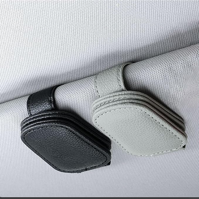 Leather Sunglasses Holder for Car Sun Visor, Eyeglass Hanger Clip Magnetic for Vehicle Sunglasses Hanging Ticket Card Clip, for Different Eyeglasses, Black, 2Pack | Eyeglass Hanger Clip, Magnetic, Ticket Card Clip, Different Eyeglasses