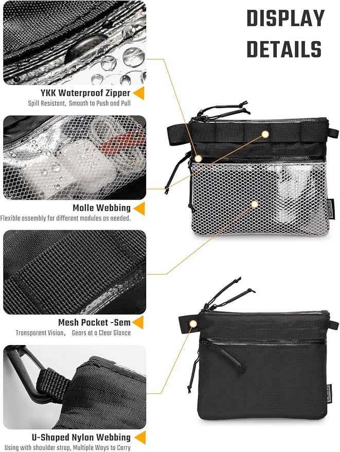 TACTICAL_GEEK EDC Modular Carry Pouch, Waterproof Nylon Organization, Multifunctional Utility Carry Pouch, Semi-Transparent Mesh Pouch for Storing Tools, Daily Necessities