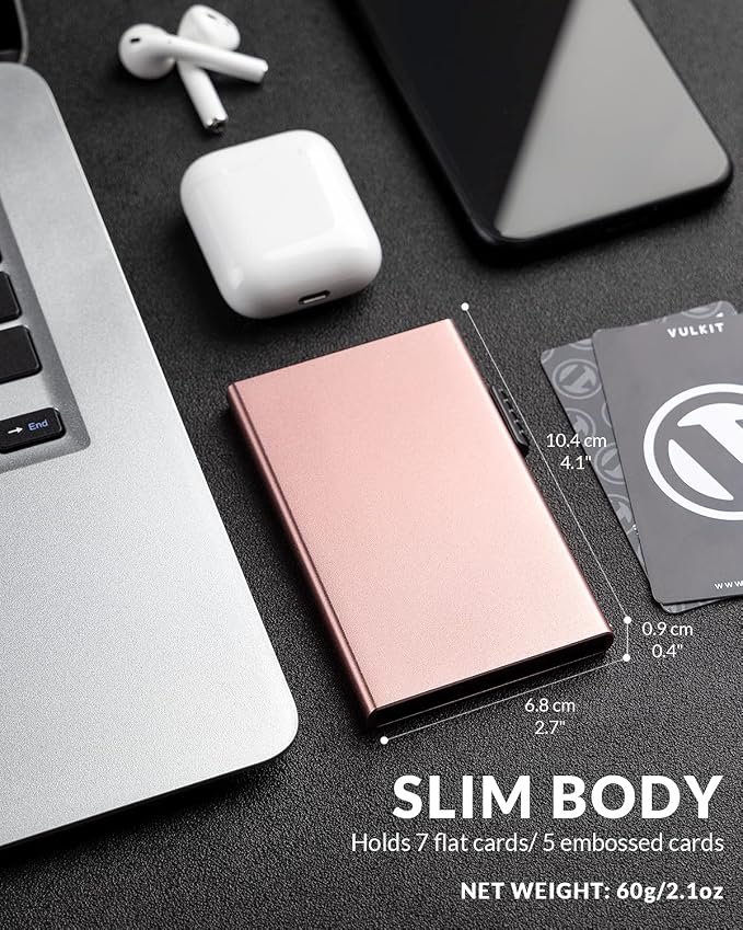 VULKIT Minimalist Credit Card Holder Pop Up Cards RFID Protection Slim Metal Wallet