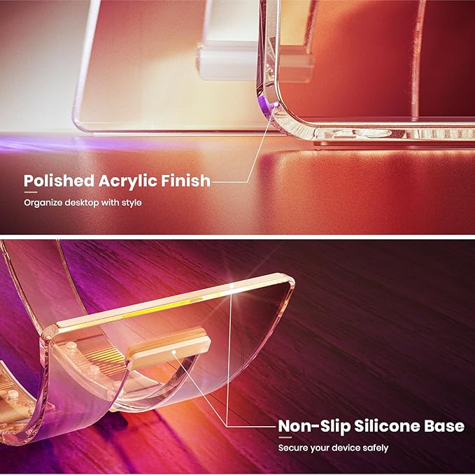 Acrylic Vertical Laptop Stand for Desk,Acrylic Invisible Desktop Notebook Dock,Vertical Laptop Holder Space-Saving Organizer for All MacBook, Surface, Samsung, HP, Dell-Pink…