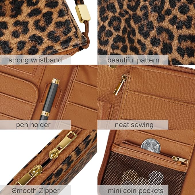 Family Passport Holder Wallet RFID Blocking Document Organizer PU Leather Mulit-purpose Travel Wallet Credit Cards Case for Women Men, Leopard