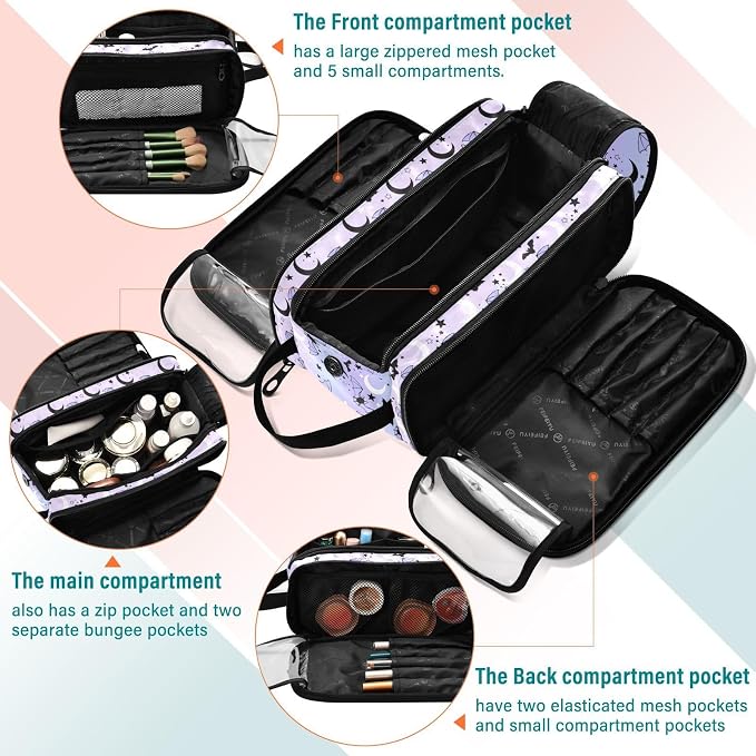MNSRUU Starry Sky Makeup Bag - Large Capacity Travel Toiletry Bag with Cosmetic Organizer