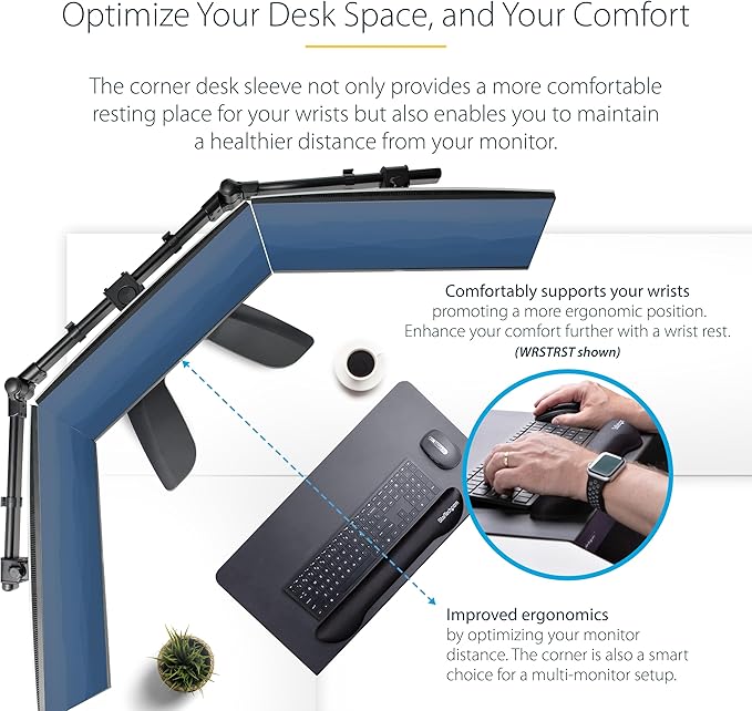 StarTech.com Clamp-On Steel Desk Corner Sleeve for L-Shaped/Corner Desk, for 0.5-1.5in (12.7-38.1mm) Desks, Increase Space for Keyboard/Mouse, Desk Extender/Tray for Wooden/Steel Desks (DSKCRNRSLV)