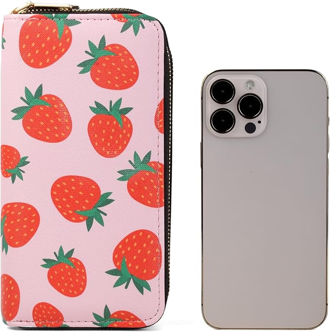 Strawberry Wallets for Women Kawaii Large Capacity 2 Zipper Wallet Cute Ladies Purse Pink Credit Card Holder