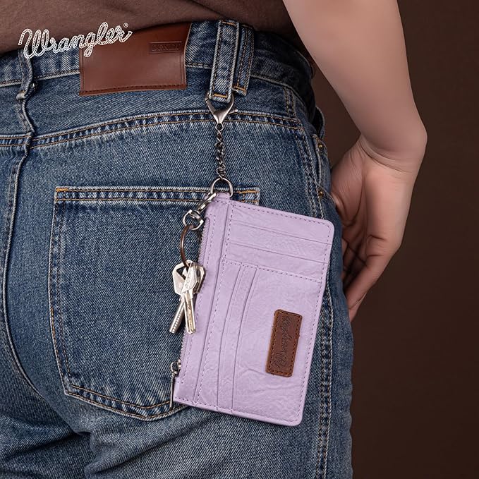 Montana West X Wrangler RFID Card Holder Small Credit Card Holder for Women Card & ID Cases Slim Wallet Cards Holders with Keychain Wristlet Strap