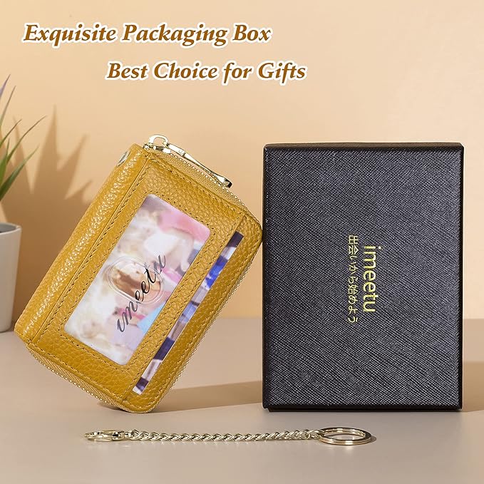imeetu Rfid Credit Card Holder,Genuine Leather Businese Card Case,Rfid Blocking Wallet for Women & Men