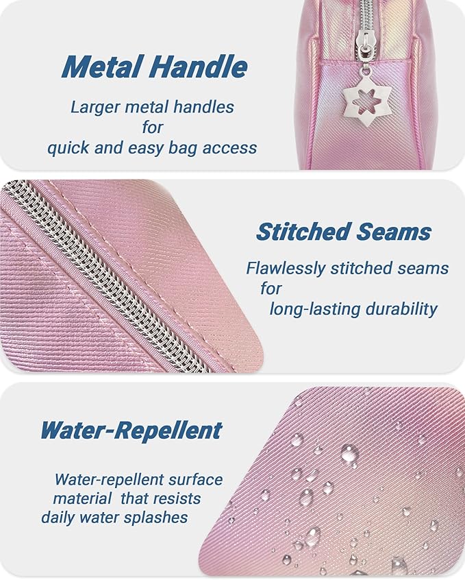 Small Makeup Bag，Travel Cosmetic Bag Organizer，Toiletry Bag with Zipper，Accessories Storage Bag for Women-Holographic pink