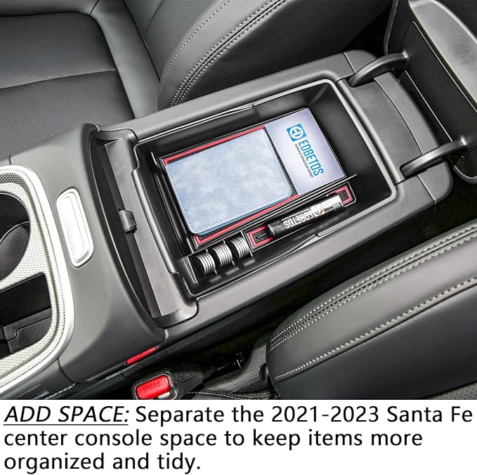 EDBETOS Center Console Organizer Tray Compatible with Hyundai Santa Fe TM 2021 2022 2023 Accessories and Santa Fe SEL 2022 2023 Interior Secondary Armrest Storage Box ABS Insert Tray, Red Trim