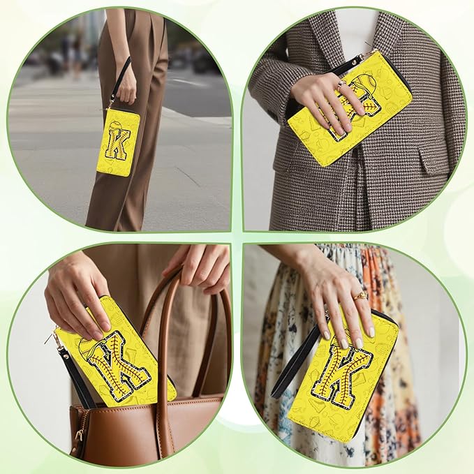 Softball Lovers Gift Womens Wallet - Small Slim PU Leather Letter K Wallet for Women with Zipper Purse, Credit Card Holder Wallets, Wristlet Wallets for Girls Women Player Coach (Letter K Gifts)
