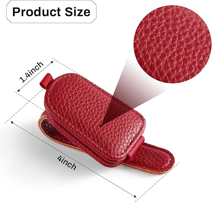 SINGARO Sunglasses Holder for Car, Leather Magnetic Buckle Sun Visor Sunglass Clip, Ticket Card Storage Glasses Clip, Car Interior Accessories for Men and Women（Red）
