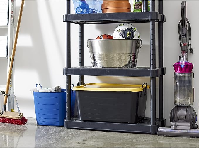 Life Story 18 Pack Heavy Duty Stackable Storage Bin, 55 Quart Home Organizer, Versatile Lightweight Locking Bins with Carrying Handles, Black/Yellow