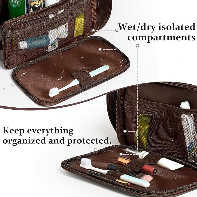 Janhavi Leather Toiletry Bag for Men, Gifts for Father, Engraved Initials & Mountain, Waterproof Travel Bag, Groomsmen Gifts, Mens Toiletry Travel Bag, Men's Accessories Organizer (Dark Brown H)