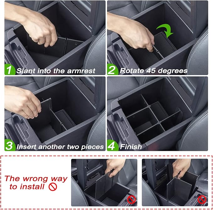 JKCOVER Center Console Dividers Organizer Compatible with Toyota Tacoma 2016-2021 2022 2023 Accessories,Insert Box ABS Secondary Storage