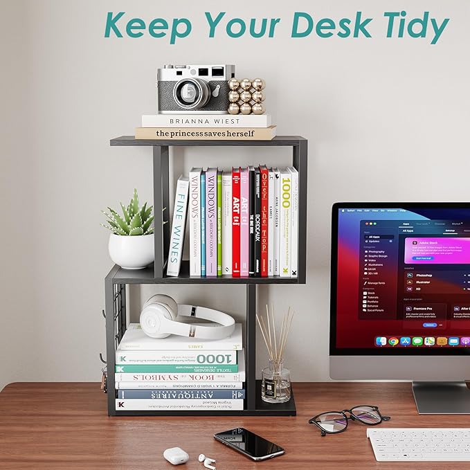Bookshelf Desk Organizer，3-Tier Shelf for Top of Desk Workspace Organizers for Office Accessories, Black