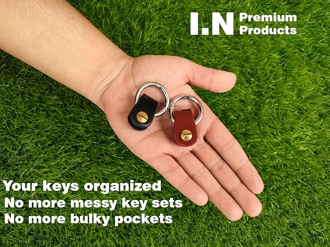 Key Organizer 2pcs Black & Brown Mini Keychain Compact Slim Key Holder with 1 Inch Metal Round Carabiner Clips Keyrings Snap Hook Buckle