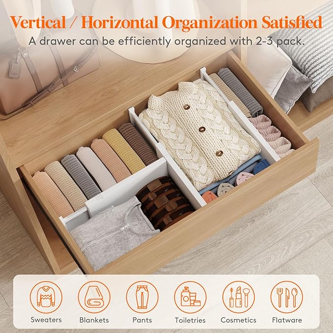 Lifewit Drawer Dividers Plastic Adjustable Drawer Organizers for Clothes, Expandable Dresser Separators in Bedroom/Bathroom/Kitchen/Fridge/Office Organization and Storage