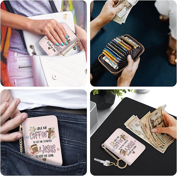 Credit Card Holder RFID Wallet, Small Card Holder Wallet for Women with Keychain Zipper, Funny Leather Print Credit Card Wallets Accordion Gift