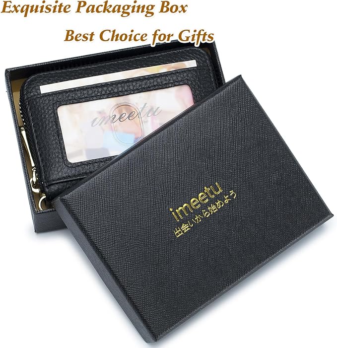 imeetu Rfid Credit Card Holder,Genuine Leather Businese Card Case,Rfid Blocking Wallet for Women & Men