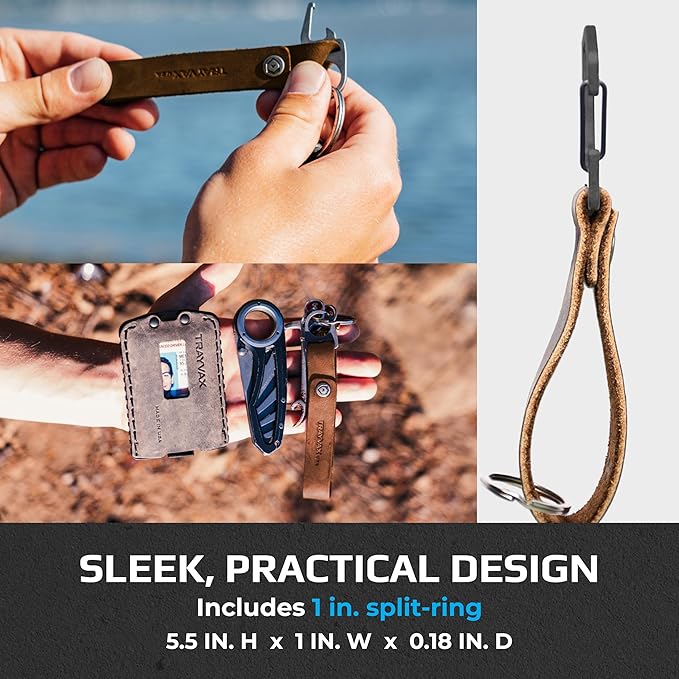 Trayvax Keyton Leather Keychain, Quick Release Carabiner Clip Key Chain for Men and Women, Stainless Steel
