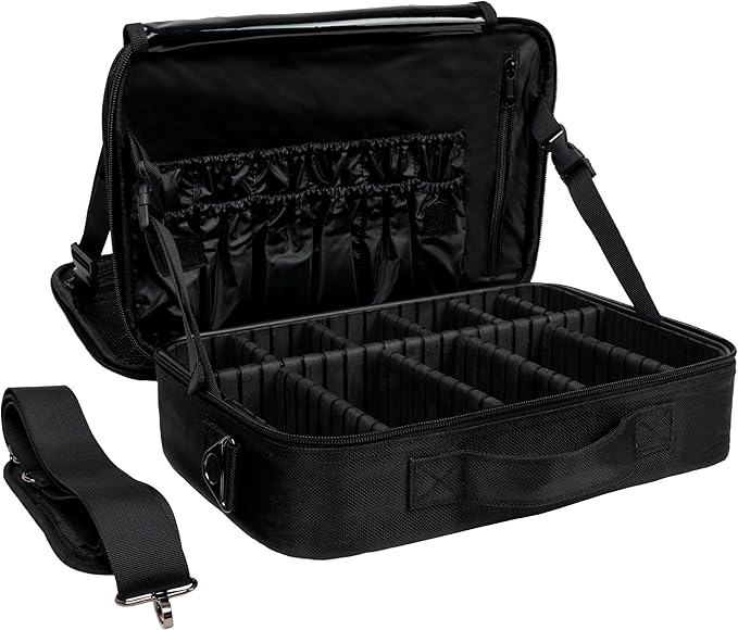Carrywell Makeup Bag Travel Case, Not-Made In China, Hard Train Case for Cosmetics, Portable Beauty Artists Organizer, Storage Box With Adjustable Dividers For Make Up and Brushes, Medium Black