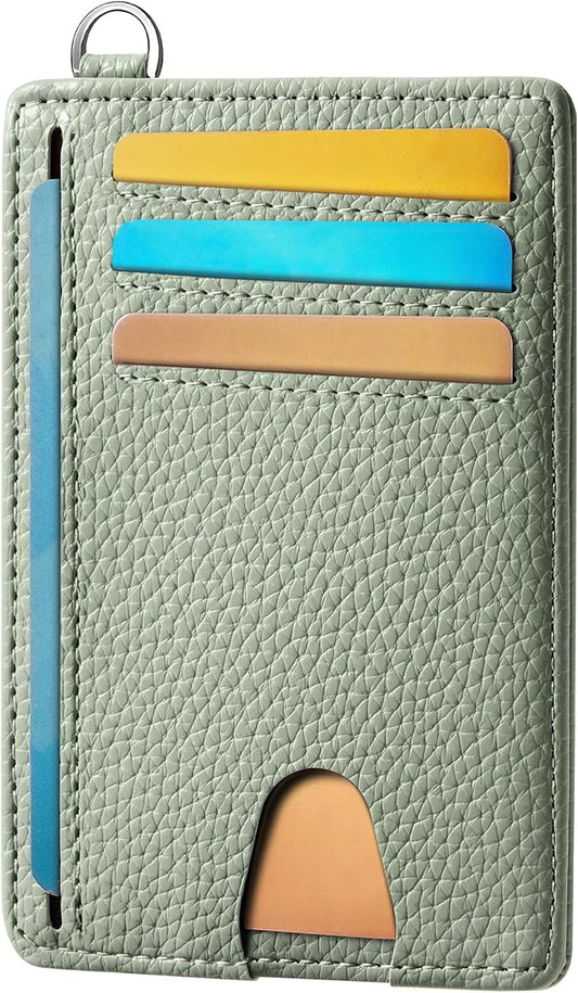 Mayski Slim Wallet, Credit Card Holder for Women, Minimalist Front Pocket RFID Blocking Card Cases, Small Wallet Women Men(Litchi Green)